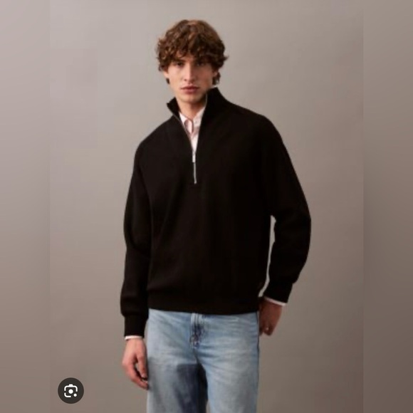 CALVIN KLEIN Men's Black mock neck 1/4 zip pullover sweater size L - Picture 1 of 14